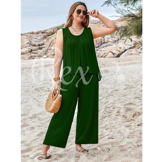 Green Sleeveless Shirt With Plazo Pajama Suit For Her (RX-168)