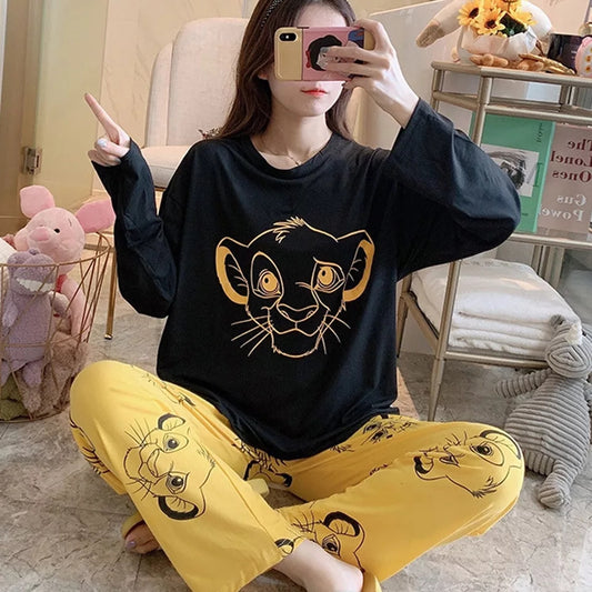 Black and Yellow SIMBA print T-shirt with Printed Pajama Full Sleeves Night Suit for her (RX-25)