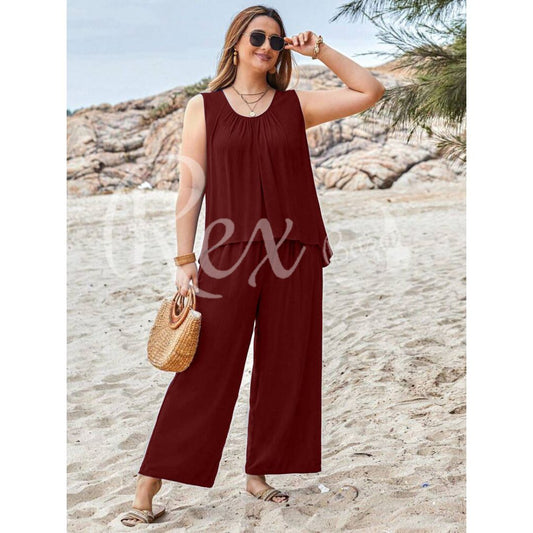Maroon Sleeveless Shirt With Plazo Pajama Suit For Her (RX-170)
