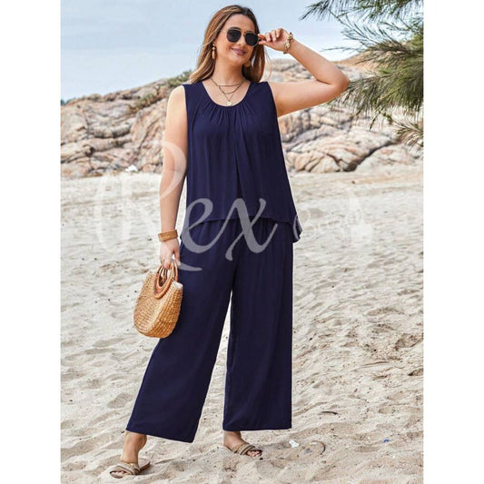Navy Blue Sleeveless Shirt With Plazo Pajama Suit For Her (RX-167)