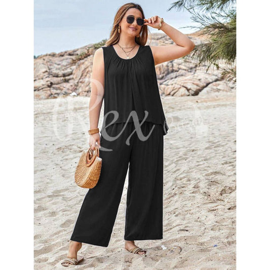 Black Sleeveless Shirt With Plazo Pajama Suit For Her (RX-169)
