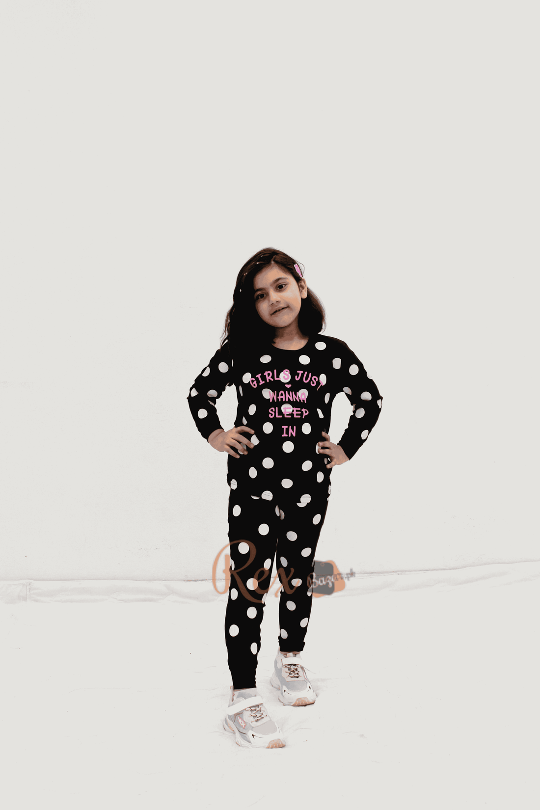 Black Polka Dot wanna sleep Printed Kids Night Suit(RX-244)