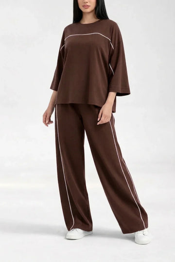 Brown with White lining Plain plazzo night suit for her (RX-485)