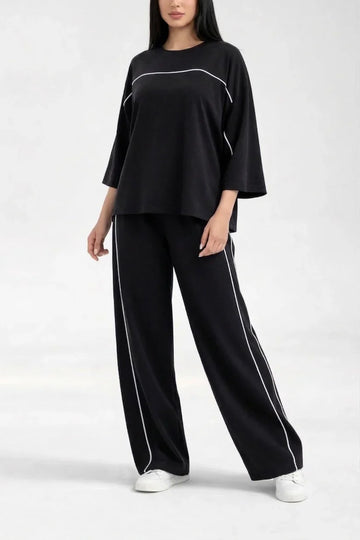 Black with White lining Plain plazzo night suit for her (RX-483)