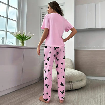 Pink Mom Life Printed Half Sleeves T-shirt With Printed Trouser Suit (RX-45)