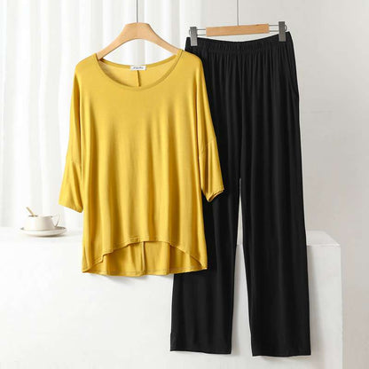Yellow Loose Sleeves T-Shirt With Black Plazzo Trouser Suit (RX-97)