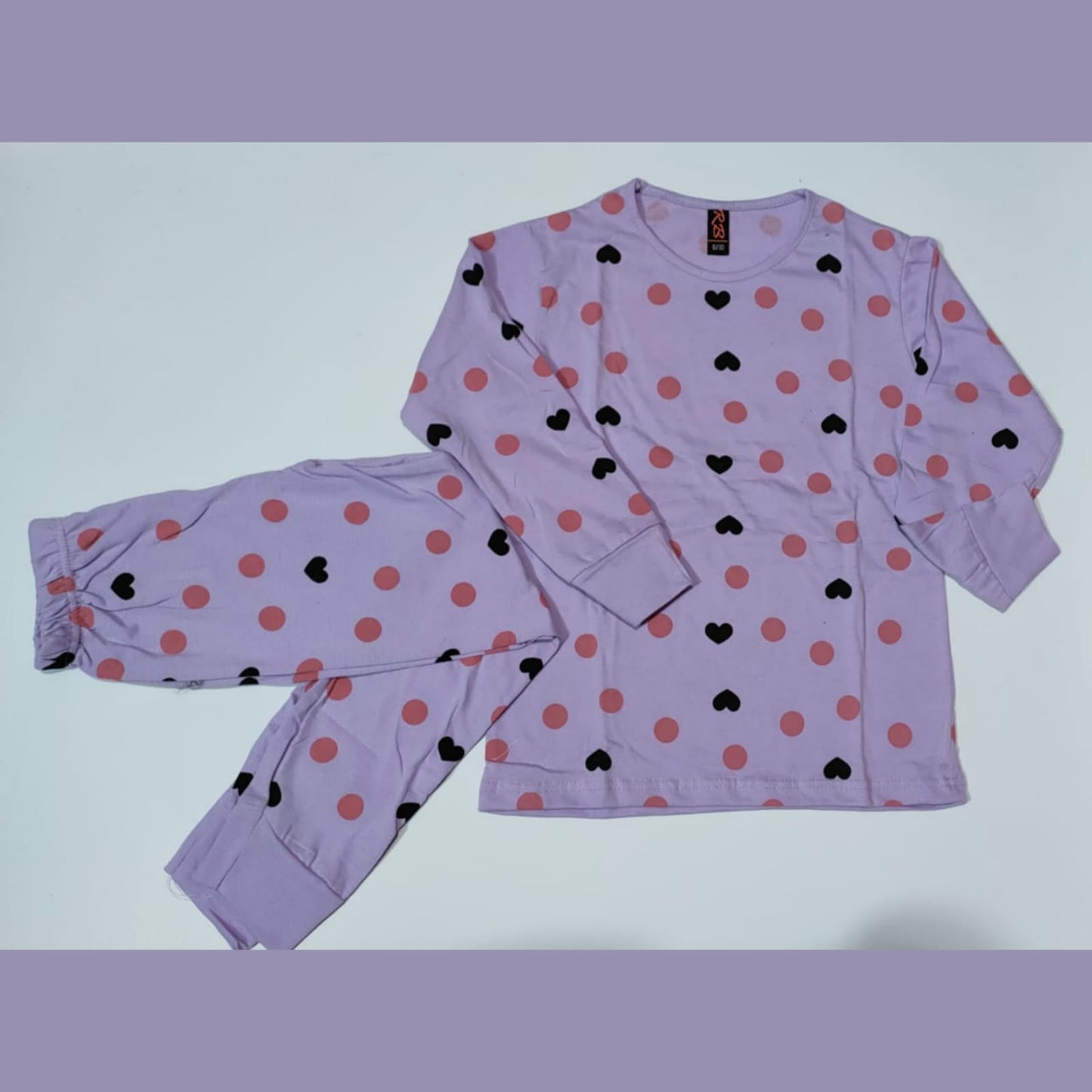 Baby or Baba Purple Hearts Print Full Sleeves Night Suit for Kids (1 Pcs) (RX-124)