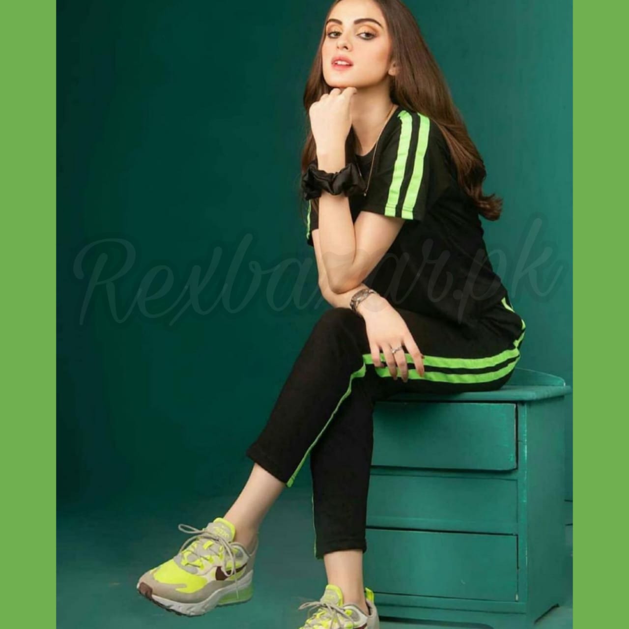 Plain Black with Green Stripe Track Suit for Her (RX-142)
