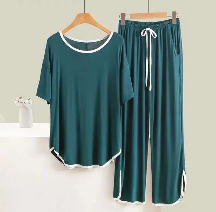 Green With White Round Neck Stripe Half Sleeves Shirt With Plazzo Trouser (RX-87)