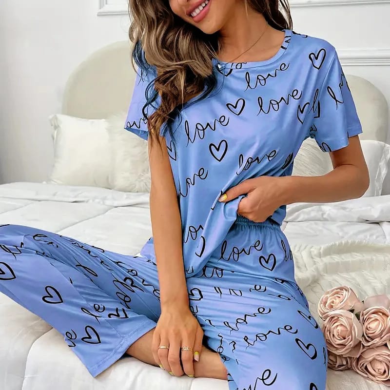 Blue Love Printed T-shirt And Trouser Suit (RX-150)
