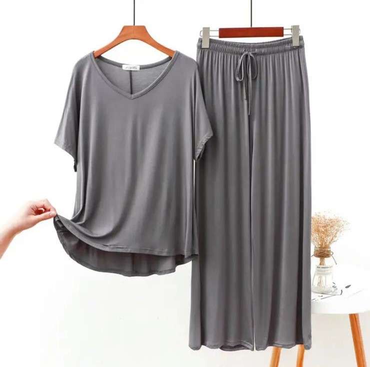 Grey V Neck Half Sleeves Shirt With Plazzo Trouser (RX-91)