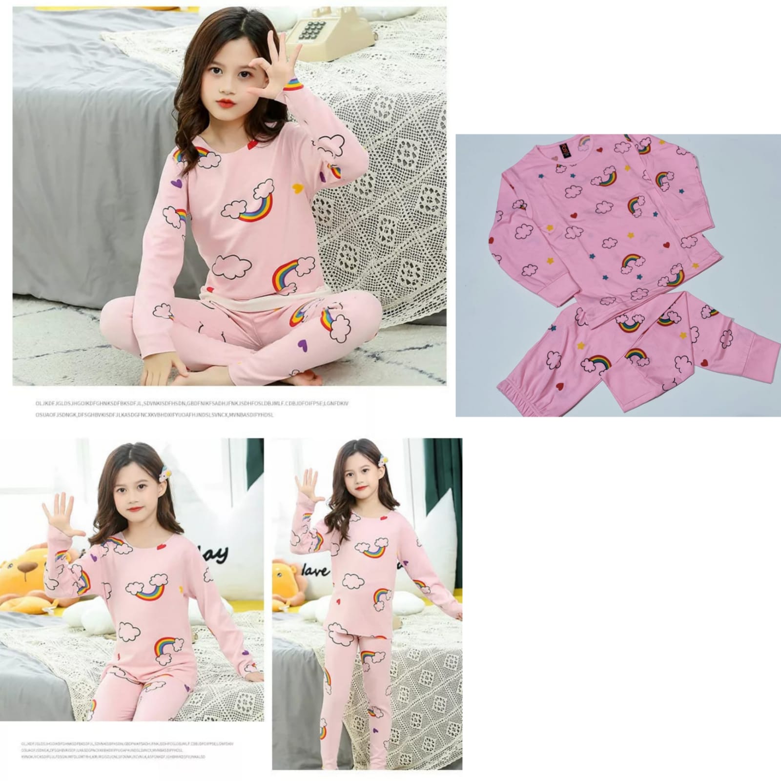 Baby or Baba Pink Rainbow Print Full Sleeves Night Suit for Kids (1 Pcs) (RX-128)