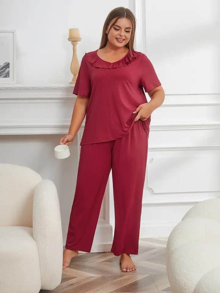 Maroon Neck Frill T-shirt With Plazzo Suit  (RX-107)