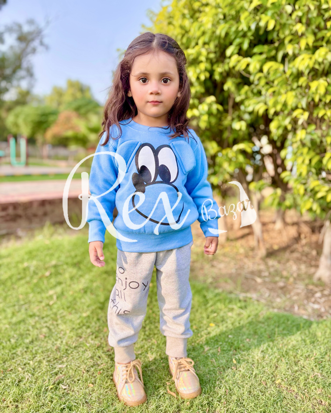 Blue Mickey Print Sweatshirt With Trouser For Kids (RX-227)