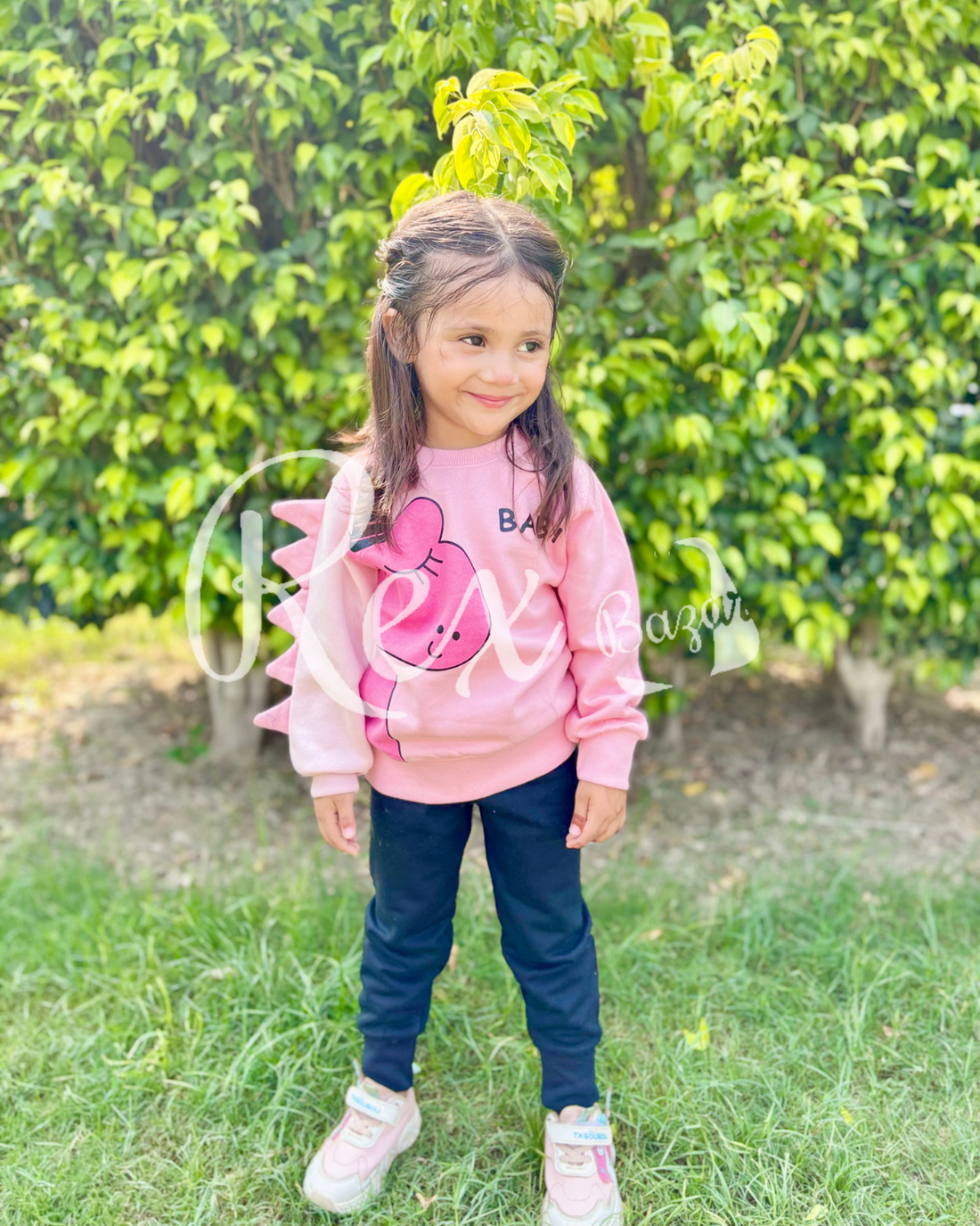 Baby Pink Unicorn Printed Sweatshirt with black trousers Kids track suit (RX-234)