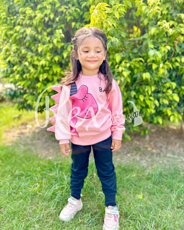 Baby Pink Unicorn Printed Sweatshirt with black trousers Kids track suit (RX-234)