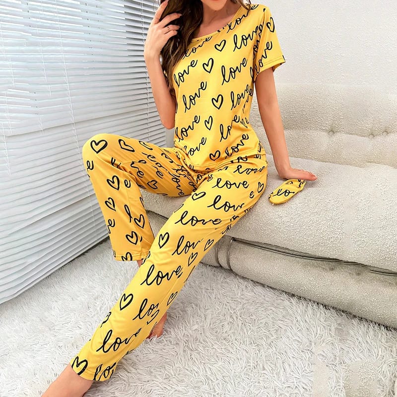 Yellow Love Printed T-shirt And Trouser Suit (RX-149)