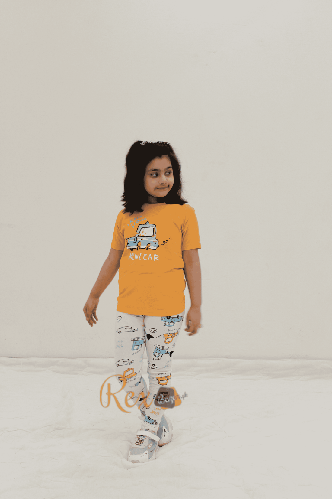 Yellow Mini Car with White Pajama Printed Kids Night Suit (RX-247)