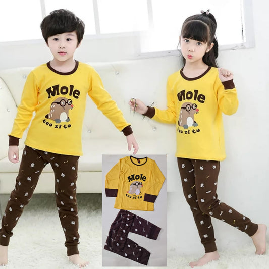 Baby or Baba Yellow and Brown MOLE Print Full Sleeves Night Suit for Kids (1 Pcs) (RX-120)