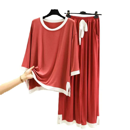 Red With White Round Neck Flapper Pajama Night Suit (RX-56)