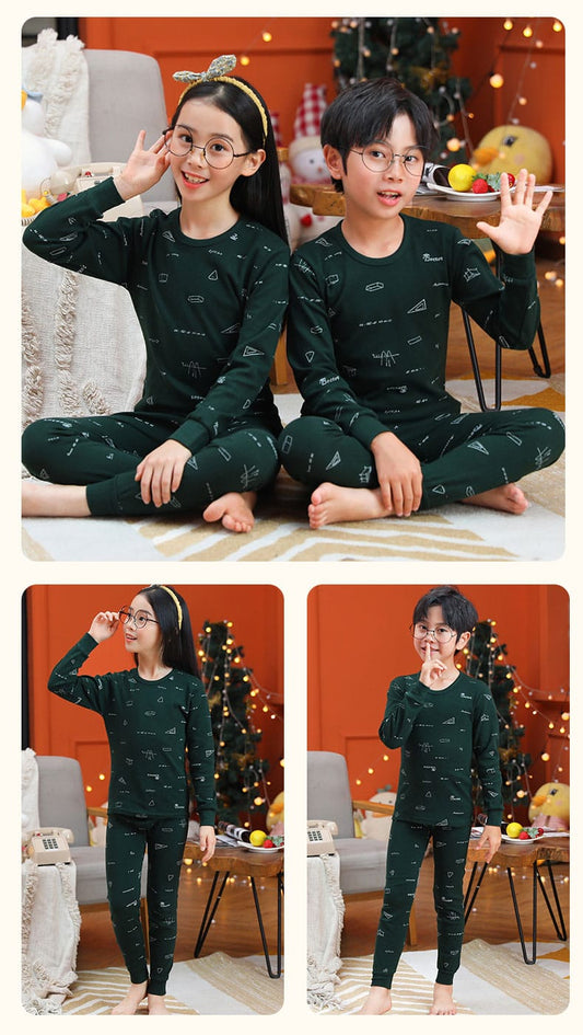 Baby Or Baba Dark Green Printed Full Sleeves T-shirt With Printed Pajama Night Suit for Kids (1 Pcs) (RX-175)