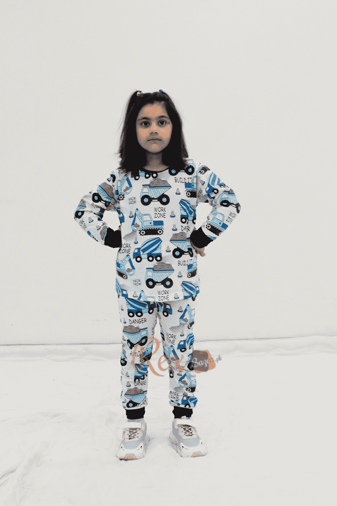 White and Blue Big Truck Printed Kids Night Suit (RX-251)