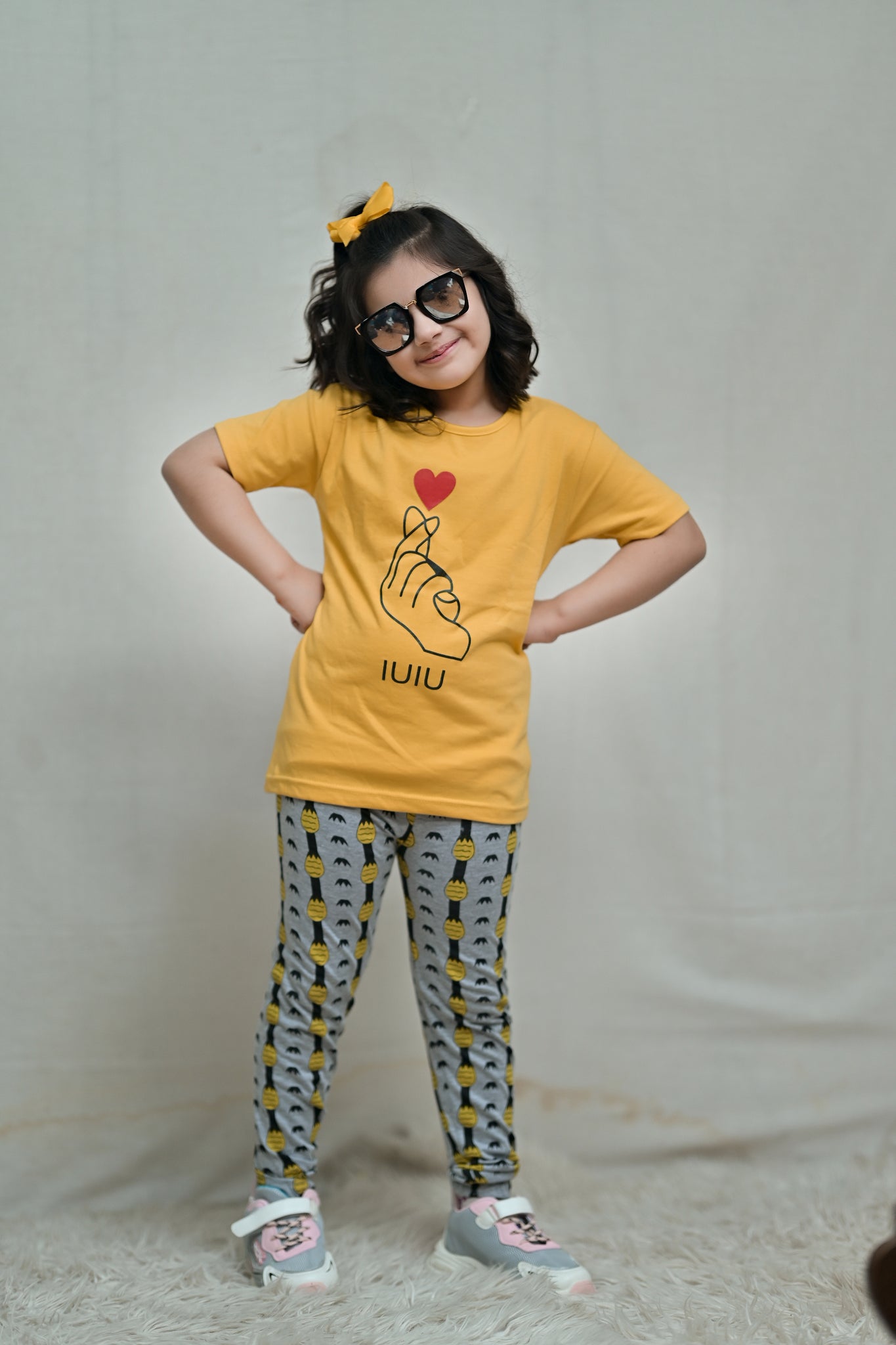 Baby Or Baba Yellow Hand Print Half Sleeves T-shirt With Pineapple Printed Pajama Night Suit for Kids (1 Pcs) (RX-176)