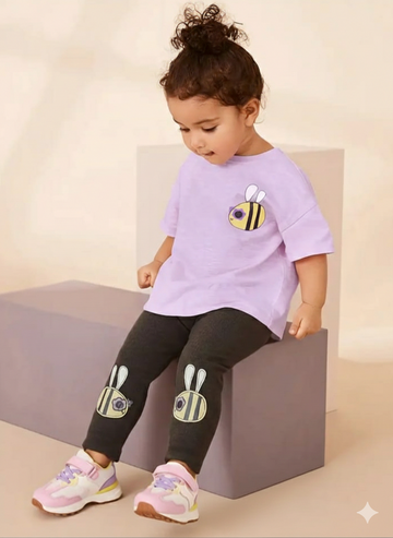 Lilac Honey Bee Printed Kids Night Suit (RX-388)