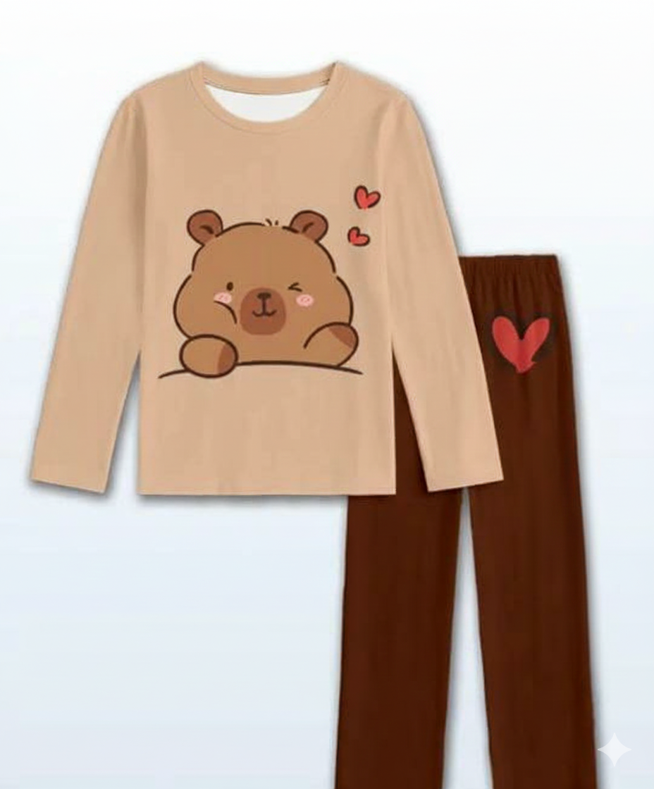 Brown Cute Bear Printed Kids Night Suit (RX-361)