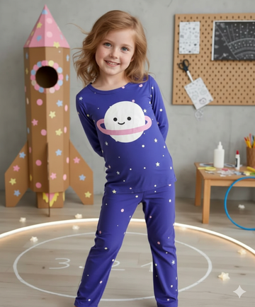 Blue Planet and Stars Printed Kids Night Suit (RX-363)