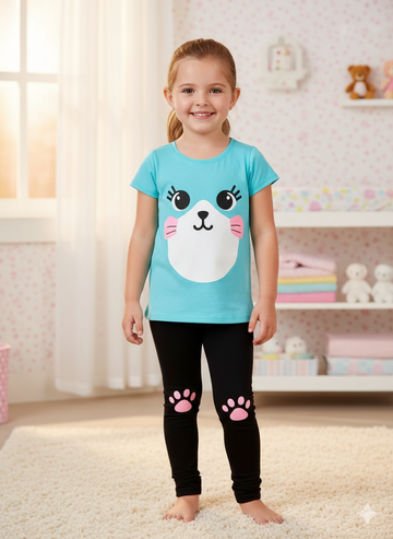 Blue Cute Face Printed Kids Night Suit (RX-389)