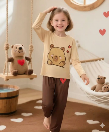 Brown Cute Bear Printed Kids Night Suit (RX-361)