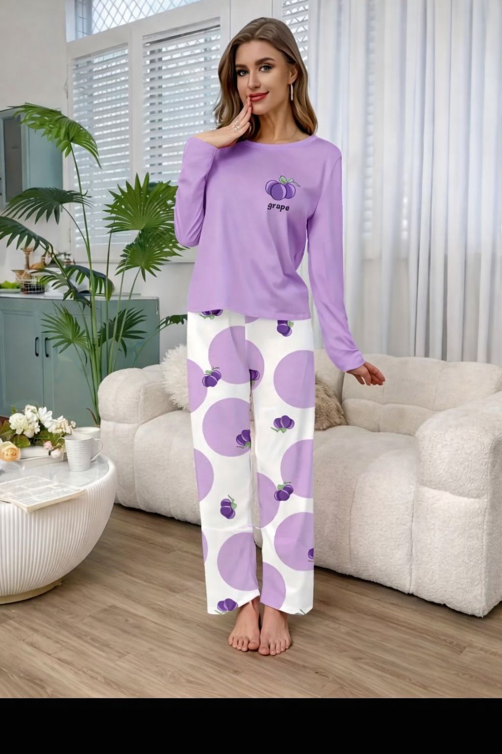 Purple Grape Printed Full Sleeves Night Suit (RX-384)