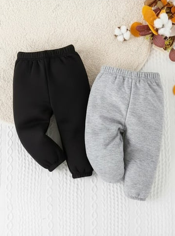Pack of 2 Plain Fleece Trousers For Kids (RX-358) (Black, Grey)