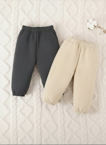 Pack of 2 Plain Fleece Trousers For Kids (RX-357) (Charcoal Grey, Off White)