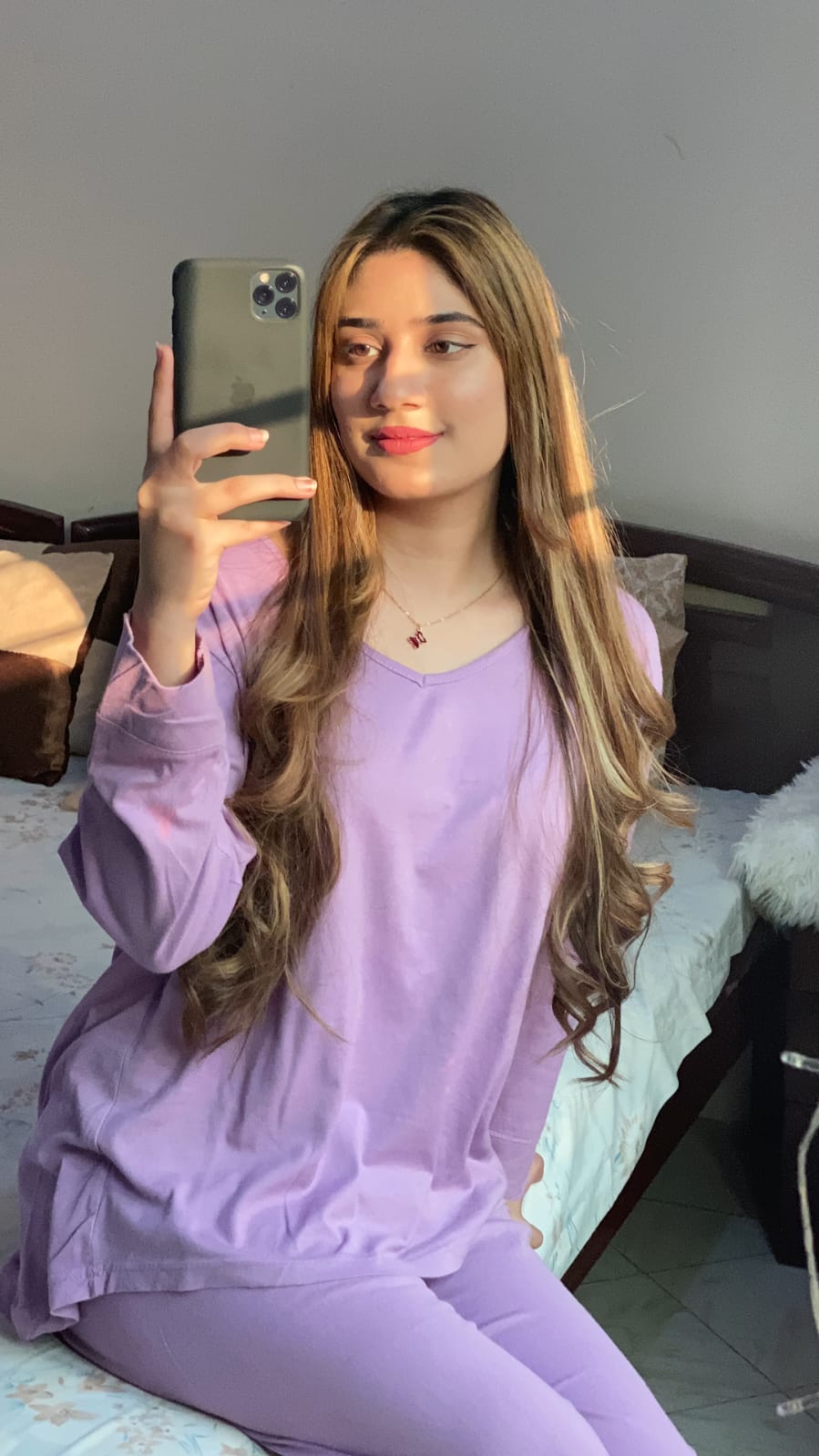 Purple V Neck with Palazzo Style Pajama Full Sleeves Suit for Her (RX-66)