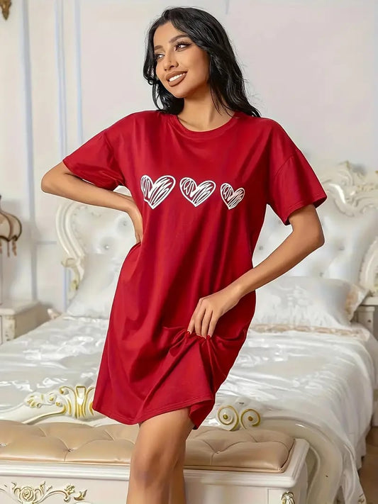 Red With White Heart Long Shirt For Women (RX-199)