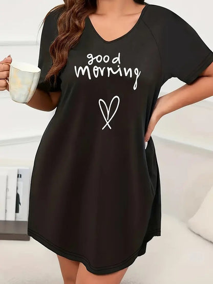 Black Good Morning Print Long Shirt For Women (RX-213)