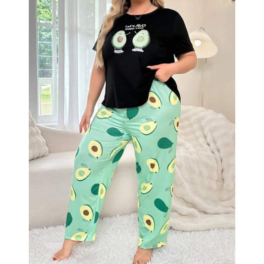 Black Avocado Print Half Sleeves T-shirt With green Avacado Print Pajama Suit (RX-218)