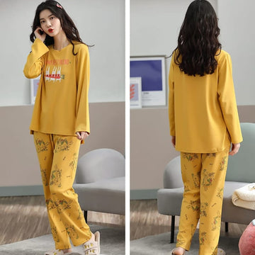 Yellow Bestfriend Print Full Sleeves T-shirt With Printed Pajama Suit (RX-222)