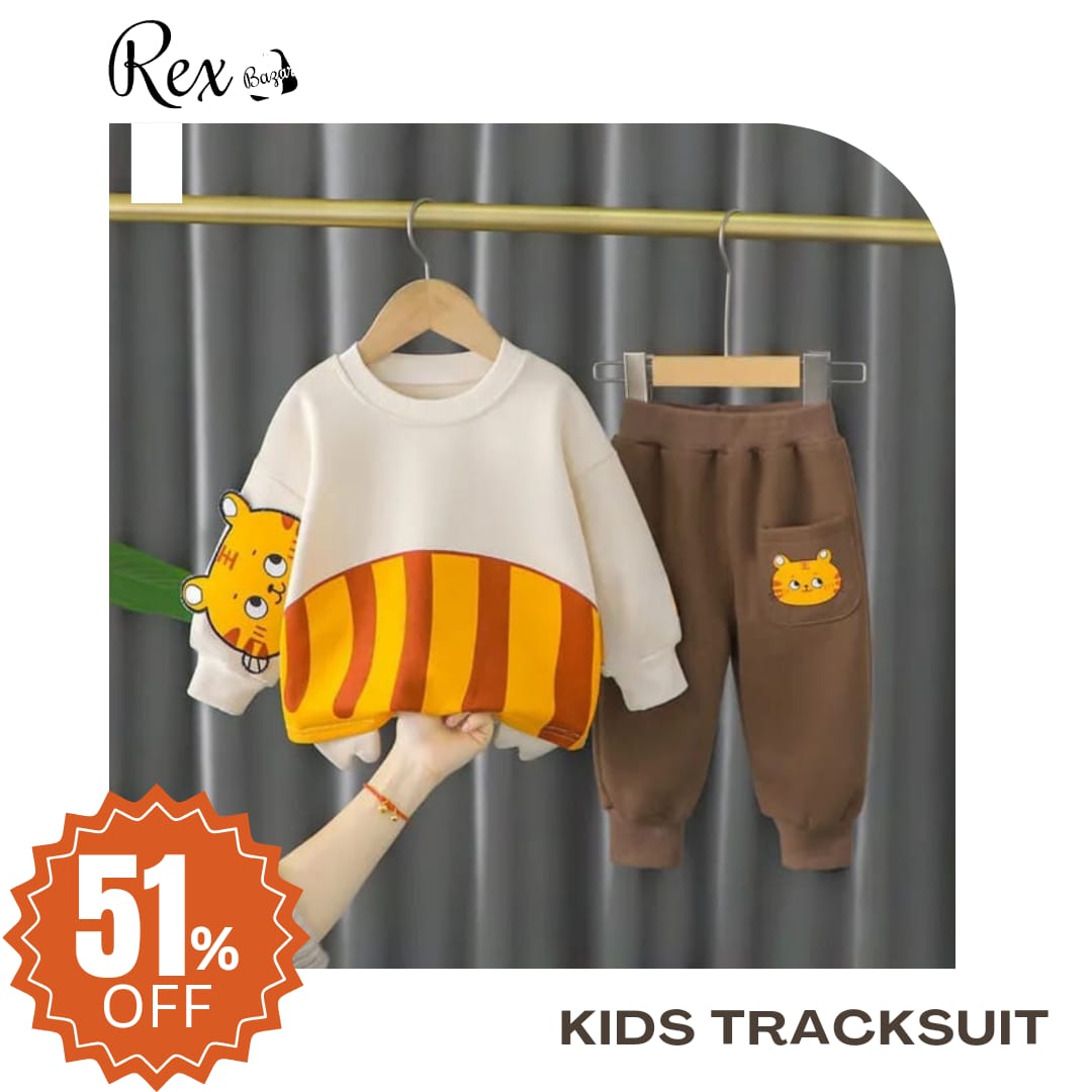 Off White Tiger Print Sweatshirt With Trouser For Kids (RX-226)