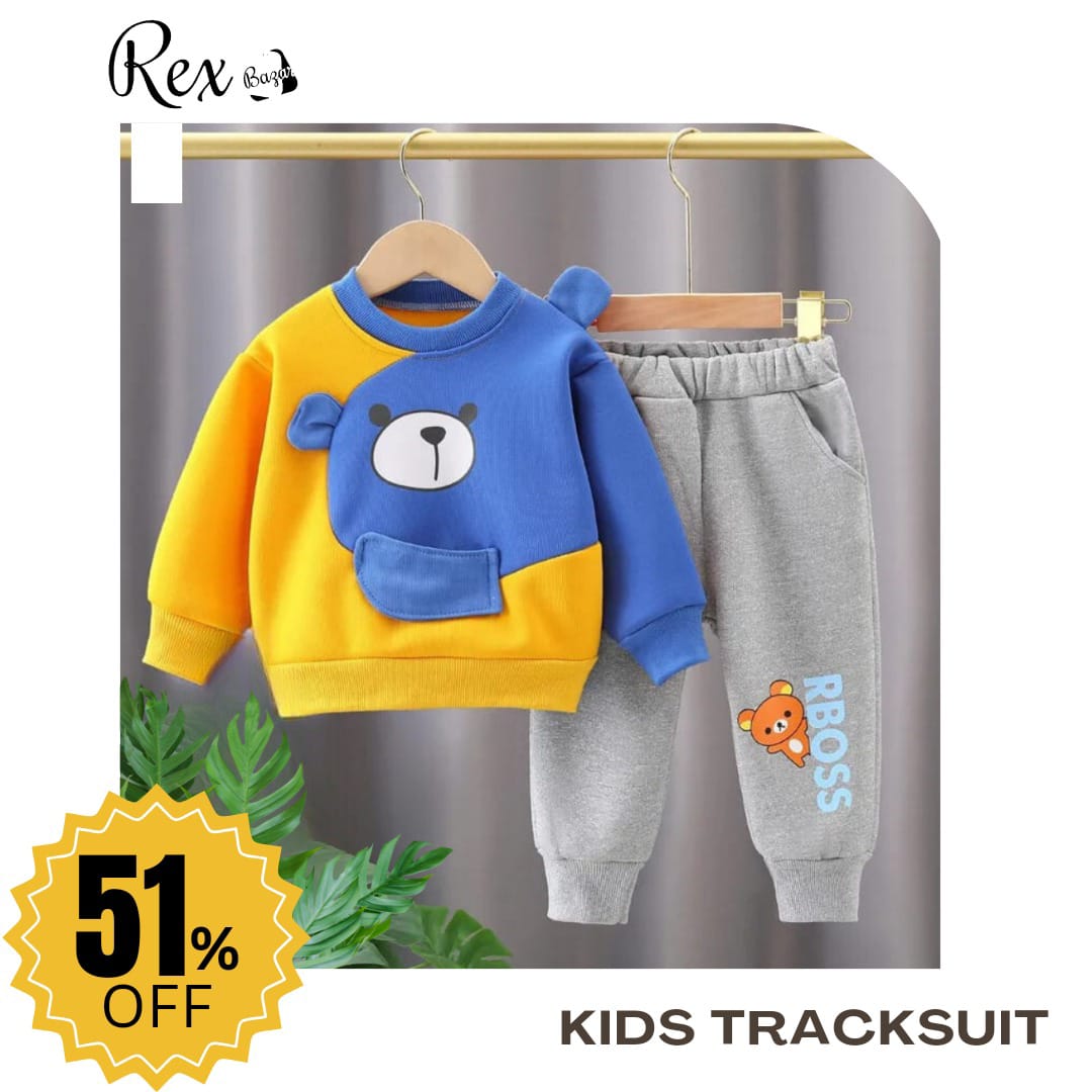 Yellow With Blue Bear Sweatshirt With Trouser For Kids (RX-231)