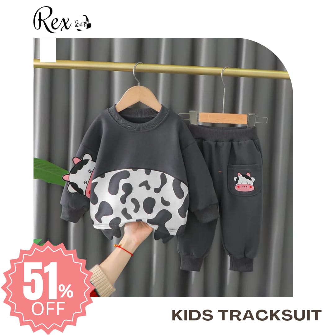 Black And White Cow Print Sweatshirt With Trouser For Kids (RX-224)