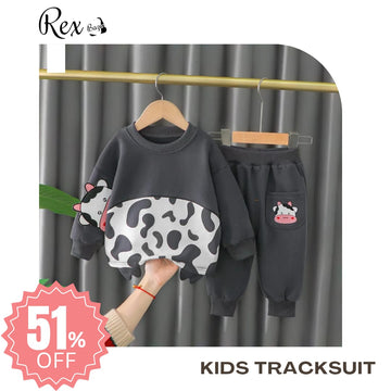 Black And White Cow Print Sweatshirt With Trouser For Kids (RX-224)