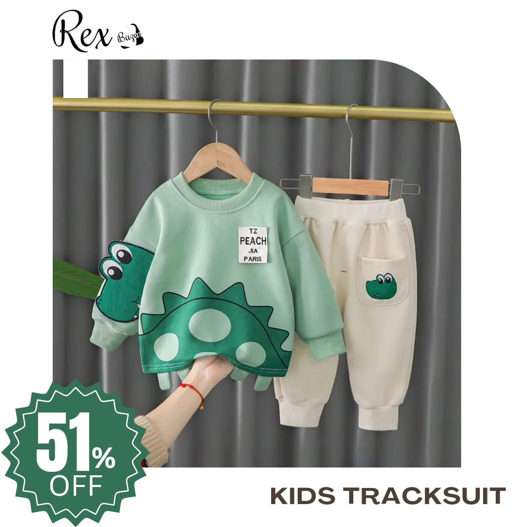 Green Dino Print Sweatshirt With Trouser For Kids (RX-225)