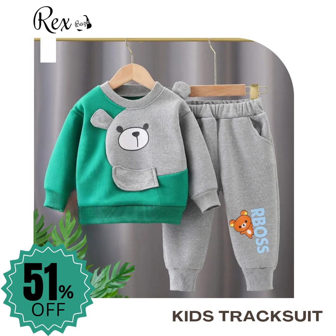 Green With Grey Bear Sweatshirt With Trouser For Kids (RX-232)