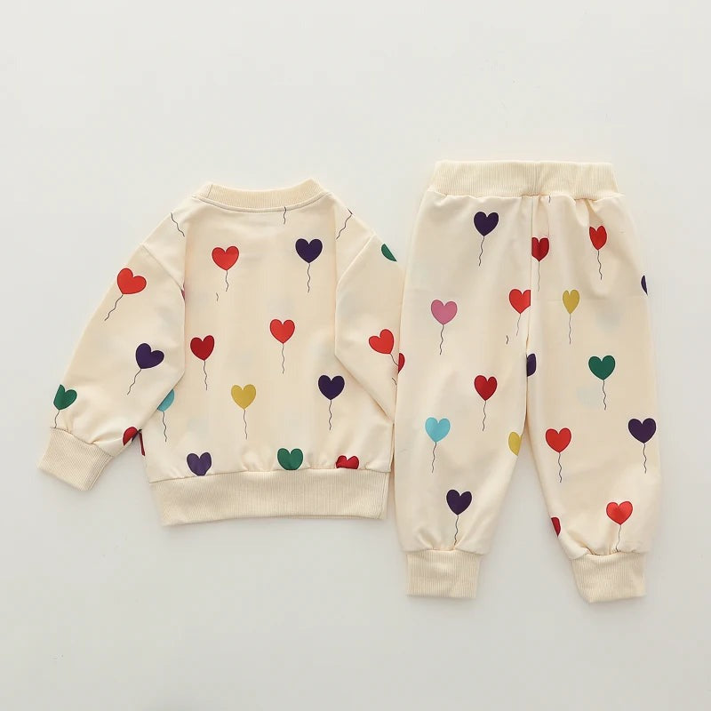 Off white All over Hearts Printed Sweatshirt with Matching trouser Kids track suit (RX-233)