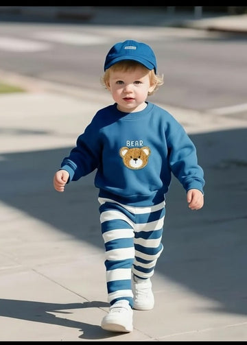 Blue Bear with stripes pajama Kids track suit (RX-339)