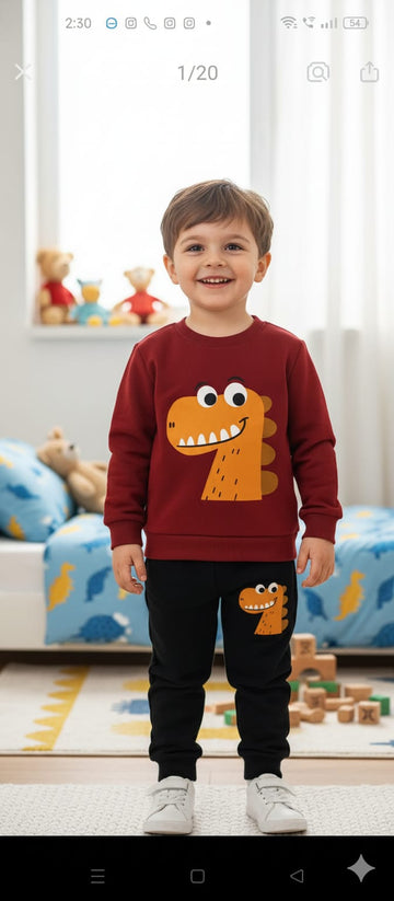 Maroon Big Orange Dinosor with Black pajama Kids track suit (RX-336)