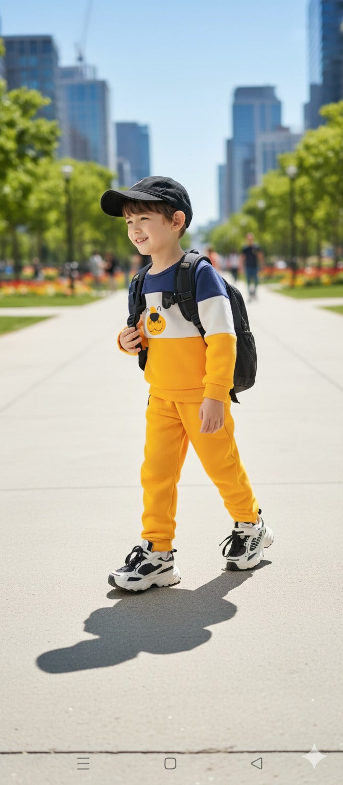 Yellow and Blue Happy DOG with yellow pajama Kids track suit (RX-347)